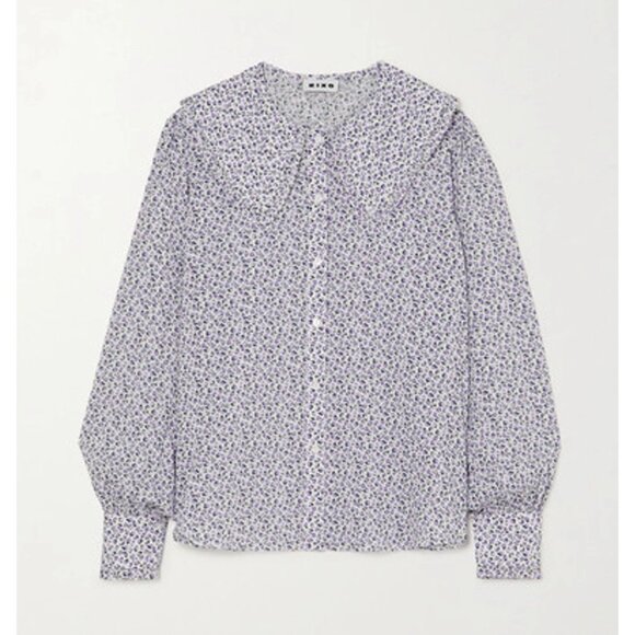 RIXO Misha purple microfloral ruffled statement collar blouse - Picture 3 of 6